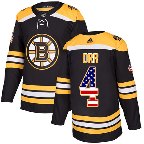 Adidas Bruins #4 Bobby Orr Black Home Authentic USA Flag Youth Stitched NHL Jersey